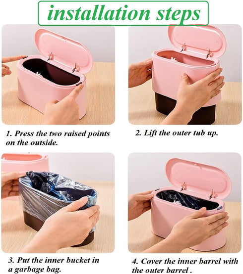 Mini Trash Can with Lid, Removable Small Garbage Can, Tiny Plastic Trash Bin for Bathroom, Office, Kitchen, and Desk