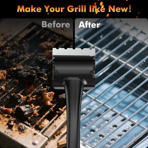 BBQ Grill Brush Bristle Free - Grill Cleaner Brush with Replaceable Heads for Cast Iron/Stainless Steel