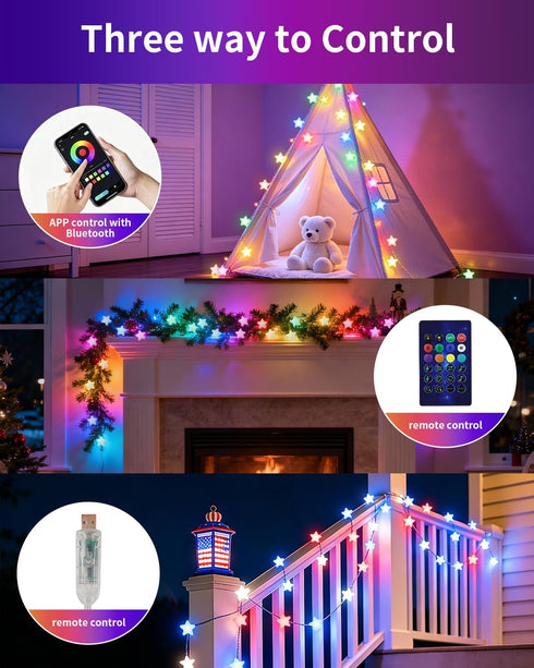 65.6Ft, 16M Super RGB Smart Star Fairy Lights Color Changing String Lights with Remote & APP Control, Music Sync