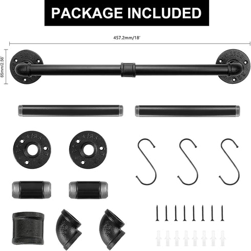 Industrial Pipe Towel Bar, Rustic Iron Decor Bathroom Hardware Towel Bar Accessory, Heavy Duty Wall Mounted Bath Towel Rack Holder, Black (18 Inch) by Livabber