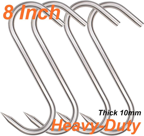 Meat Hook, 8 Inch Heavy Duty S-Hooks, Stainless Steel Butcher Hooks for Meat Processing
