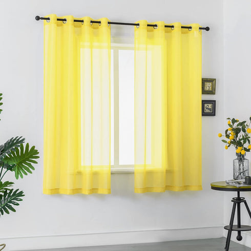 DUALIFE 72 Inches Yellow Curtains for Bedroom, Set of 2 Panels, Grommet Semi Voile Light Filtering Sheer Curtains 52x72