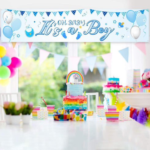 It's a Boy Banner for Baby Shower - Large Blue Fabric Sign Backdrop Birthday Party Decoration Supplies