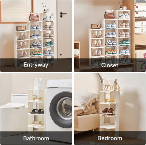 7 Closet, Small Shoe Rack, Tier Plastic Vertical Shoe Rack for Small and Narrow Spaces, Free Standing Shoe Organizer