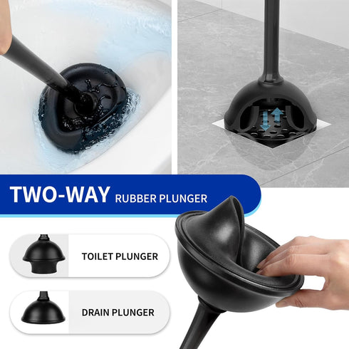 MR.SIGA Toilet Plunger and Bowl Brush Set with Holder, Heavy Duty Toilet Brush and Plunger for Bathroom Cleaning, Black