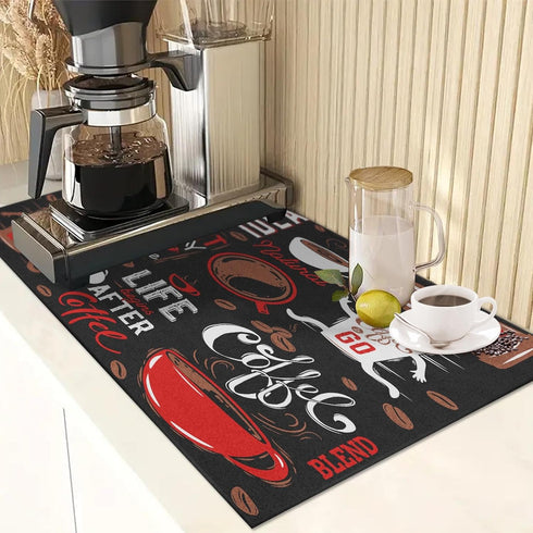 2 Pcs Funny Abstract Cartoon Red Coffee Mat for Countertops, Dish Drying Mat for Kitchen Coffee Bar Accessories