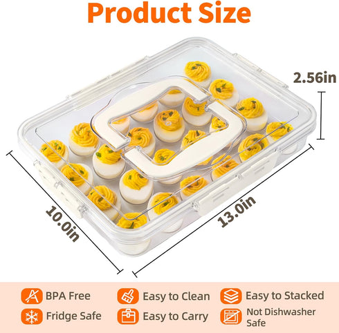 2 Pack 48 MesRosa Deviled Egg Containers with Lid and Handle, Durable Clear Plastic Deviled Egg Carrier Storage Eggs