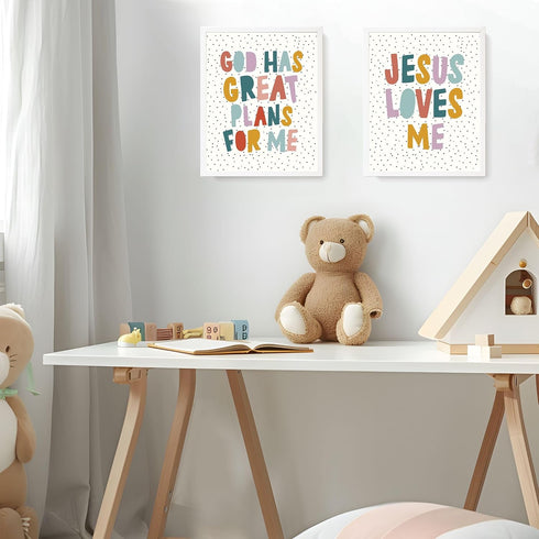 LARTSFRO 10x8 Inch Set 4 Jesus Loves me Wall Art Decor Posters Prints, Inspirational Bible Verses Room Bedroom Bathroom