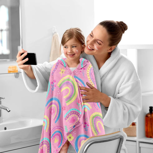 JOPJOLIW 30"X50" Rainbow Girls Hooded Bath Towel, Hooded Towel for Toddlers, Girls Beach Towel with Hood, Wearable