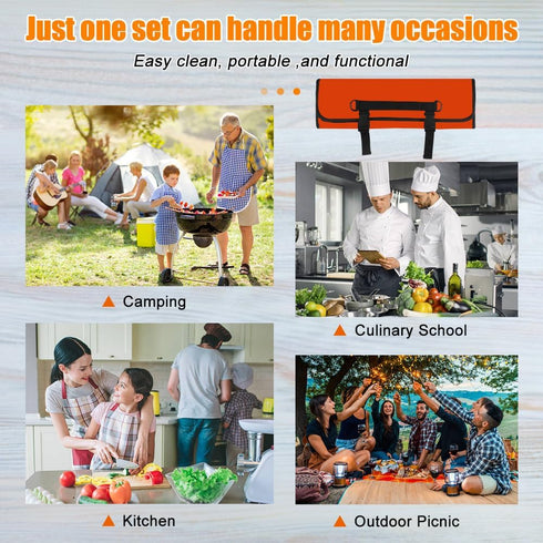 Orange Chef Knife Bag with 20 Slots, Cutlery Knives Holders, Portable Canvas Knife Roll Storage for Cooking