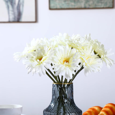 TOPIA Artificial African Daisies Flowers, Pack of 10 White Silk Gerbera Daisies