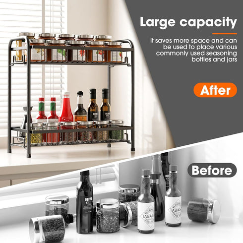 Countertop, 2-Tier Spice Rack for Standing Sturdy Metal Seasoning Organizer Holder, Space Saving Spice Shlef