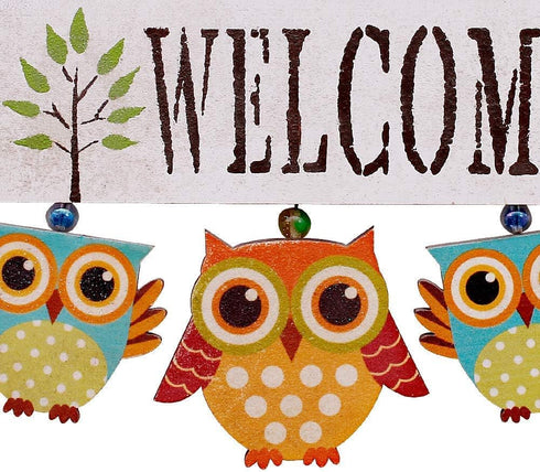 Owl Welcome Sign Hanging Door Decoration - Wood Wall Hanging Sign for Home Porch Fall Halloween Decor