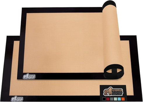 Gorilla Grip Non Stick Silicone Baking Mat Sheet, 2 Pack, Reusable Cookie Sheets, Heat Resistant, Black