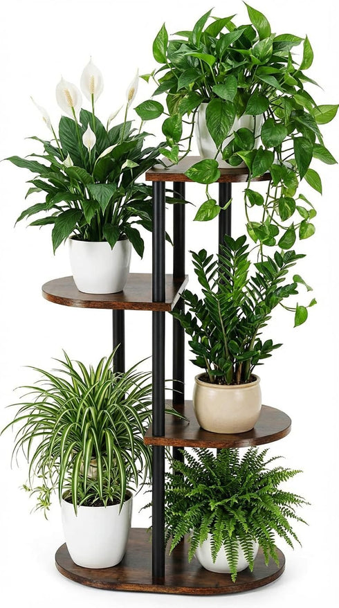 Korrie Home Tiered Plant Stand Indoor, Tall 4 Tier 5 Potted Wooden Plant Shelf