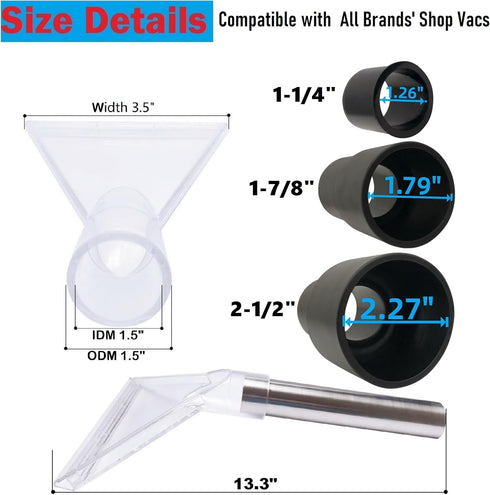 Universal Extractor Attachment for All Shop Vacs with 2-1/2", 1-7/8", & 1-1/4" Adapters for Cleaning