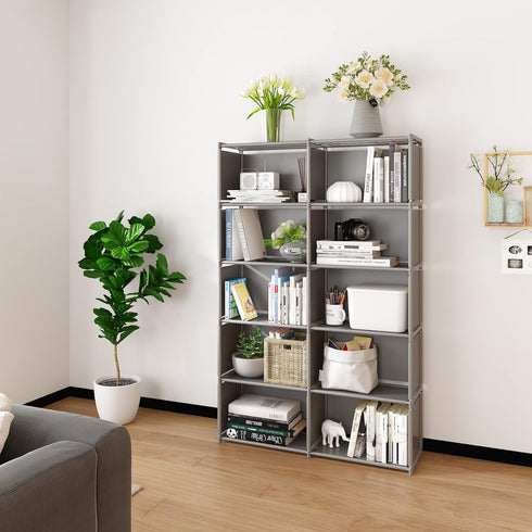MOYIPIN 10-Grid Bookshelves, Assembled Storage Rack, Bedroom Living Room Vertical Cabinet Bookshelf, Double Row