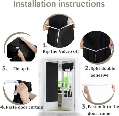 Flamingo P Blackout Window Curtains, Solid Black Energy Efficient Patio Door Drapes, 1 Panel, 26 x 68 Inches