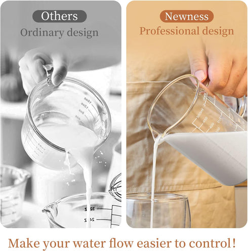 Newness Glass Measuring Cup with Handle - 500 ML (0.5 Liter, 2 Cup) with Three Scales and V-Shaped Spout