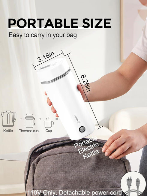 balbali 12oz Travel Kettle - Portable Electric Kettle for Boiling Water - Self Heating Cup/Thermos - Single Size