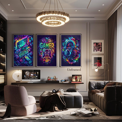 Yolbcdr Gaming Posters - Video Game Wall Art Set of 3, Cool Gaming Sign Pictures for Boys Bedroom Decor