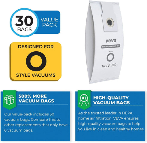 30 Pack HEPA Vacuum Bags Type O 53294 for Kenmore Upright Vacuum Cleaners, Styles 5068, 50688, 50690, 50105, 53293
