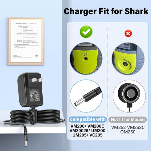 HIENADTOR VACMOP VM200 VM200C VC200 VM20026 UM200 UM205 VC205 VACMOP 10.8V Vacuum Mop Charger Fit for Shark (Old)
