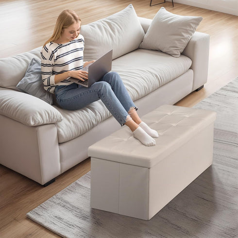 43Inches 660 lbs, 43 inches) ZenStyle Storage Ottoman Bench, Folding Footrest Padded Seat, Storage Chest Long Shoes