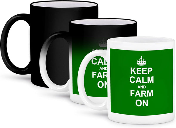 3dRose Keep Calm and Farm On Mug, 11 oz, Black/White