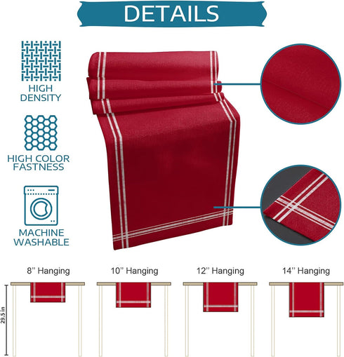 Smile Sunflower 72 inches Setting Red Table Runner Dresser Scarves, Farmhouse Red Dining Table Runners Long Linen