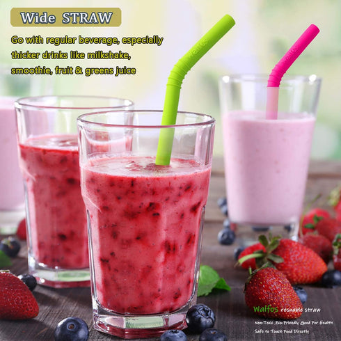 Walfos Reusable Silicone Straw, 2 Size Flexible Drinking Straws for Smoothies, BPA Free, 4 Wide + 4 Regular