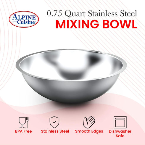 Alpine Cuisine 0.75-Quart Stainless Steel Kitchen Mixing Bowls, Salad Bowls Heavy Duty Deeper Edge, Dishwasher Safe Storage Bowls, Premium Polished Mirror Prep Bowls for Cooking & Serving by Alpine Cuisine
