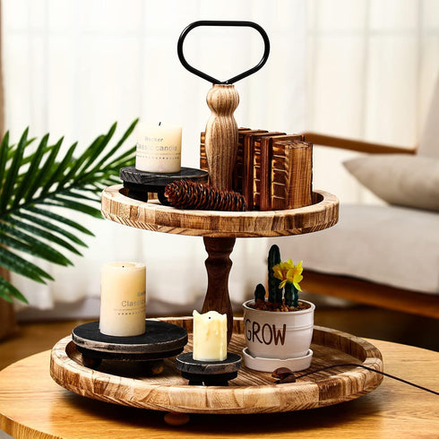 3 5/4/3 Inch Amyhill Pcs Wooden Risers for Display Wood Pedestal Stand Mini Tray Stand Round Wooden Pedestal Holder