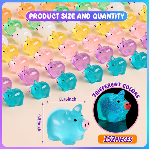 SYWHXY 152PCS (7 Luminous Mini Resin Pigs Miniature Pigs Animals Figurines Glow in The Dark Cute Tiny Pig to Hide
