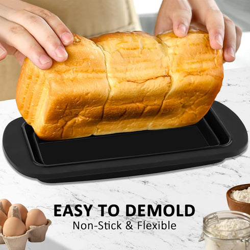Silicone Bread Loaf Pan with Metal Reinforced Frame, Non-Stick Baking Pans for Homemade Bread, Black