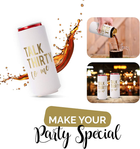 Talk Thirty to Me Can Coolers - Set of 12 for 30th Birthday Decorations and Party Favors