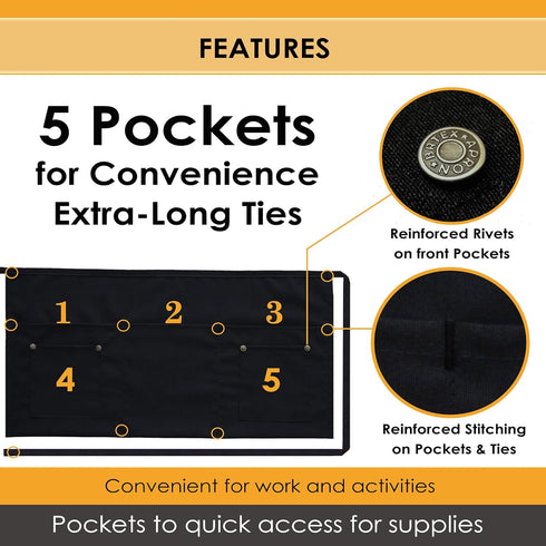 Brtex Server Aprons with 5 Pockets (2 Pack) - Commercial Grade Black Waist Aprons for Women Men, Restaurants Cafes Bars