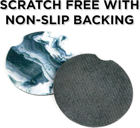 Black Marble Car Coasters for Drinks Set of 2 with Absorbent Coasters, Measures 2.56 inches