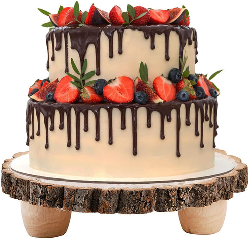 11 Inch Frcctre Wood Cake Stand, Round Wooden Cupcake Pedestal, Paulownia Woods Slice with Legs, Rustic Cake Holder