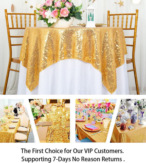 ShinyBeauty Sequin Tablecloth Table Linen Cover for Wedding Party Decor Backdrops ~1122S (54x54-Inch, Gold)