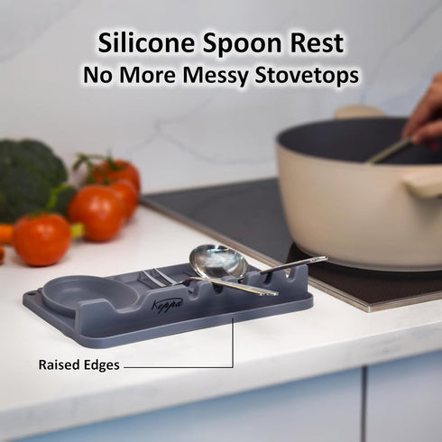 Silicone Utensil Rest with Large Spoon Rest & Drip Pad, Heat-Resistant Holder for Kitchen Counter