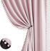 63inch 100% 2pcs 52"w Pom-pom Pink Blackout Curtains for Bedroom Length Energy Efficient Full Blackout Window Panels