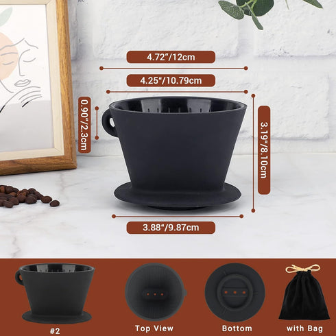 Segarty Silicone Pour Over Coffee Dripper, 1 Set Black Collapsible Coffee Maker Single Cup with Storage Pouch, Reusable Coffee Filter Cone Drip Holder Slow Brewer for Travel, Camping, Office