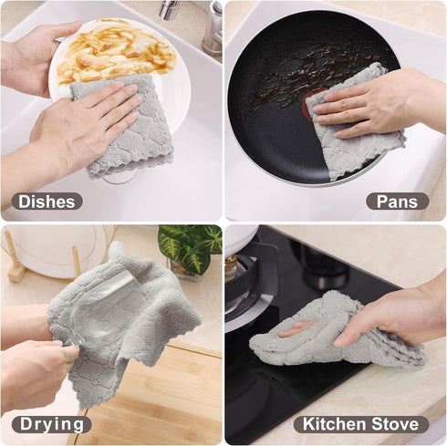 24 Pack (10 10 Inches, Homaxy Kitchen Dish Cloths x Grey), Super Soft and Absorbent Coral Velvet Dish Towels, Nonstick