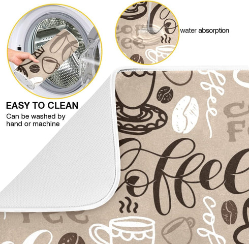 Coffee Mat Coffee Cup Drying Mat Coffee Maker Mat for Counter tops,Coffee Lover Microfiber Dish Drying Mats Medium Brown Kitchen Spill Mat 16x18 Inch