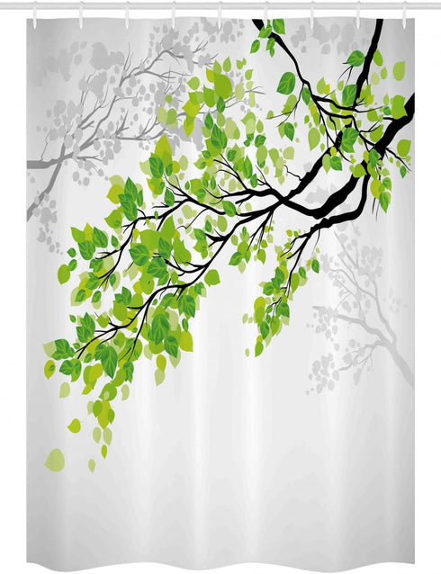 Ambesonne Nature Stall Shower Curtain, Twiggy Spring Tree Branch Leaves Graphic, Fabric Bathroom Decor Set with Hooks,