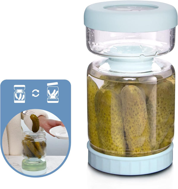 WhiteRhino Glass Pickle Jar with Strainer Flip,34oz Pickle Container,Hourglass Pickle Juice Separator