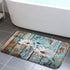 Farmhouse Floral Flower Bath Mat, Teal Daisy Rustic Wooden Plank Non-Slip Soft Doormat for Indoor Outdoor
