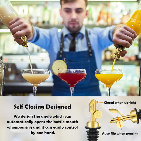 2 WAFJAMF Pcs Weighted Stainless Steel Bottle Pourers, Self Closing Olive Oil Dispenser Spout, Auto Flip Feature Liquor