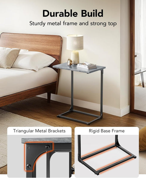 Pipishell C-Shaped Side Table, C Table for Sofa with Two-Piece Desktop & Metal Frame, Large Surface End Table